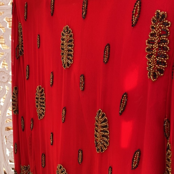 Glamorous red silk  embellished Silk women’s vintage jacket-Medium - Picture 15 of 16